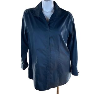 Chico's Black 100% Cotton Long Sleeve Invisible Button Down Tunic Chico”s Size 2